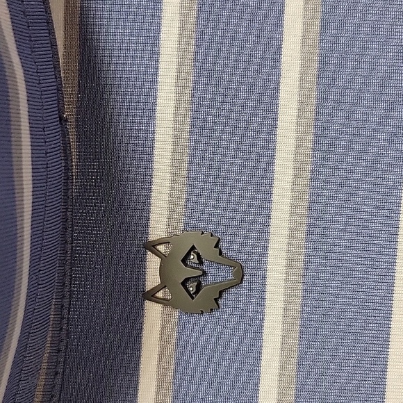 XL Greyson striped 3 button performance golf polo slate blue, grey white stripe. - Picture 4 of 6